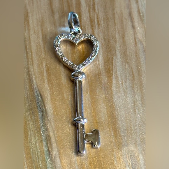Jewelry - Sterling Silver Micro Pave Round Diamond
Heart Key Pendant